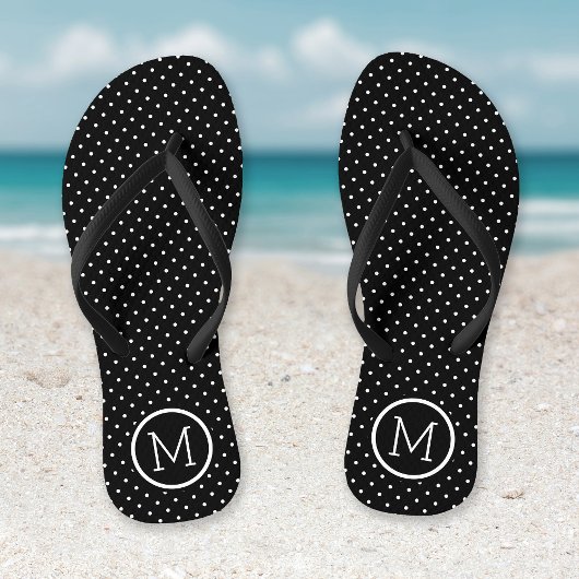 Monogramm Schwarz-Weiß-Tiny-Punkte Badesandalen