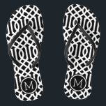 Monogramm Schwarz-Weiß-Trellis Badesandalen<br><div class="desc">Maßgeschneiderte,  bedruckte Flop-Sandalen mit einem stilvollen,  modernen Trellis-Muster und einem eigenen Monogramm oder einem anderen Text in einem Kreisrahmen. Klicken Sie auf Anpassen,  um Schriftart und Farben zu ändern oder eigene Bilder hinzuzufügen,  um ein einzigartiges Design zu erstellen!</div>