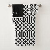 Monogramm Schwarz-Weiß-Trellis | Editierbare Farbe Badhandtuch Set (Insitu)