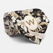 Monogramm Schwarz, Weiß und Taue Krawatte (Gerollt)