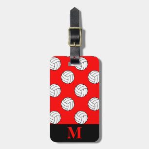 Monogramm-Schwarz-Weiß-Volleybälle, Rot Gepäckanhänger