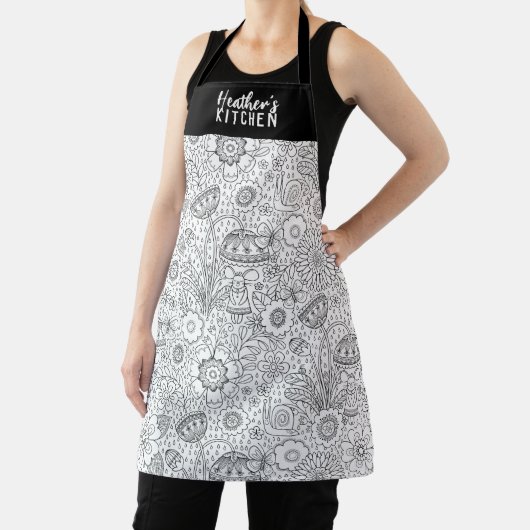 Monogramm Schwarz-weiße Blumenküche Schürze (InSitu)