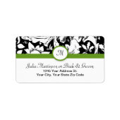 Monogramm schwarz-weiße Damastetiketten Adressaufkleber (Vorne)