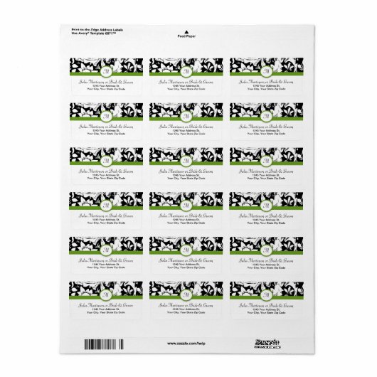 Monogramm schwarz-weiße Damastetiketten Adressaufkleber (Vorne)