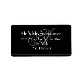 Monogramm Schwarz-weiße Hochzeitstil-Rücksendeadre Adressaufkleber