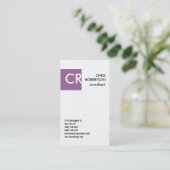 Monogramm Schwarz-weiße Lila Visitenkarte (Stehend Vorderseite)