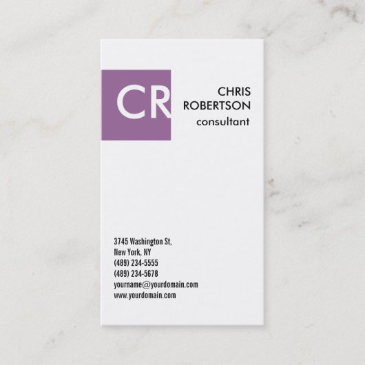Monogramm Schwarz-weiße Lila Visitenkarte (Vorderseite)