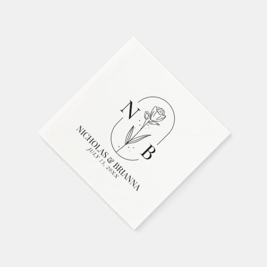 Monogramm Schwarz-weiße Minimalistische klassische Serviette (Ecke)