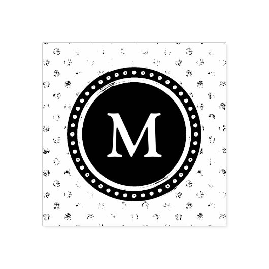 Monogramm | Schwarz-weiße Polka Dots Gummistempel (Prägung)