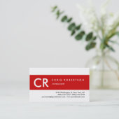 Monogramm Schwarz-weiße Red Strip-Visitenkarte Visitenkarte (Stehend Vorderseite)