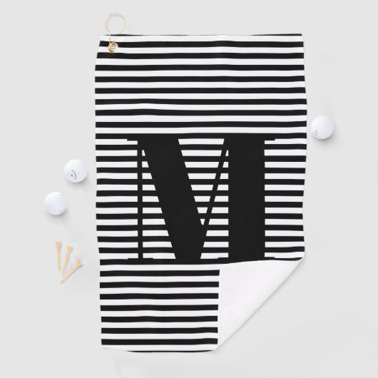 Monogramm Schwarz-weiße Streifen Golfhandtuch (Insitu)