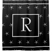 Monogramm Schwarz-weiße Streifen Starfish Muster Duschvorhang (Vorderseite)