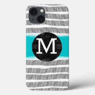monogramm Schwarz-weiße und türkisfarbene Musterku Case-Mate iPhone Hülle
