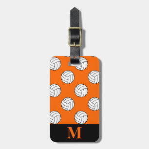 Monogramm Schwarz-weiße Volleyballbälle, Orange Gepäckanhänger
