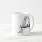 Monogramm Schwarz-weißer botanischer Blumenbrief A Kaffeetasse (VorderseiteRechts)