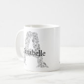 Monogramm Schwarz-weißer botanischer Blumenbrief A Kaffeetasse (Vorderseite Links)