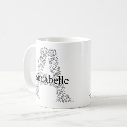 Monogramm Schwarz-weißer botanischer Blumenbrief A Kaffeetasse (Vorderseite Links)