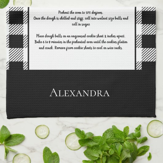 Monogramm Schwarz-weißer Büffelgingham kariert Geschirrtuch (Gefaltet)