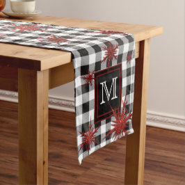 Monogramm Schwarz-weißer Karierter Roter Glitzer S Mittelgroßer Tischläufer