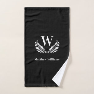 Monogramm Schwarz-weißer Lorbeerkranz Badhandtuch Set