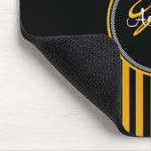 Monogramm Schwarz-weißer Streifen Damask Mousepad (Ecke)