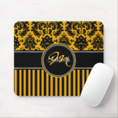 Monogramm Schwarz-weißer Streifen Damask Mousepad (Mit Mouse)
