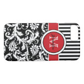 Monogramm Schwarz-weißer Streifen Damaskus Case-Mate iPhone Hülle (Rückseite (Horizontal))