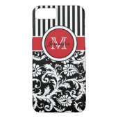 Monogramm Schwarz-weißer Streifen Damaskus Case-Mate iPhone Hülle (Rückseite)