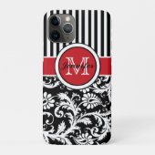 Monogramm Schwarz-weißer Streifen Damaskus Case-Mate iPhone Hülle (Rückseite)