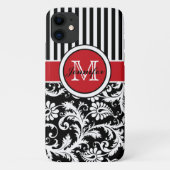 Monogramm Schwarz-weißer Streifen Damaskus Case-Mate iPhone Hülle (Rückseite)
