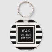 Monogramm-Schwarz-weißer Streifen Schlüsselanhänger (Vorderseite)