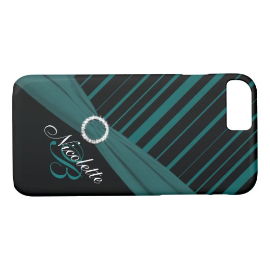 Monogramm Schwarz-weißes Aquamarin gestreiftes iPh Case-Mate iPhone Hülle (Rückseite (Horizontal))