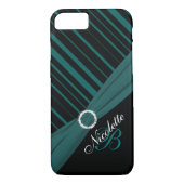 Monogramm Schwarz-weißes Aquamarin gestreiftes iPh Case-Mate iPhone Hülle (Rückseite)