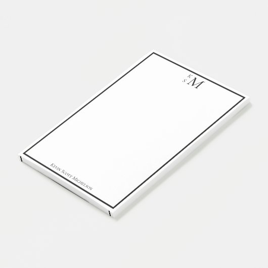 Monogramm Schwarz-weißes Berufliches Elegant Post-it Klebezettel (angewinkelt)