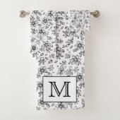 Monogramm Schwarz-weißes Blumenmuster Badhandtuch Set (Insitu)