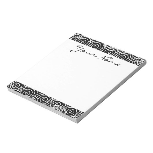 Monogramm Schwarz-weißes Ikat Circle Geometric Mus Notizblock (Rotiert)