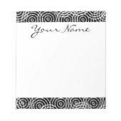 Monogramm Schwarz-weißes Ikat Circle Geometric Mus Notizblock (Vorderseite)