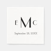 Monogramm Schwarz-weißes Minimalistisches Hochzeit Serviette (Vorderseite)