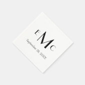Monogramm Schwarz-weißes Minimalistisches Hochzeit Serviette (Ecke)