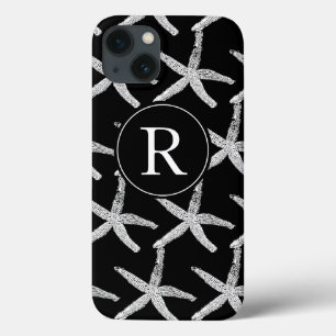 Monogramm Schwarz-weißes Starfish Muster Niedlich Case-Mate iPhone Hülle
