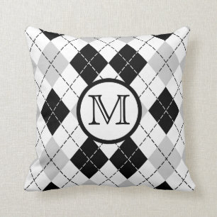 Monogramm-Schwarz-weißes und graues Kissen