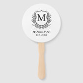 Monogramm Schwarz-weißes Wappen Botanische Hochzei Fächer (Rückseite)