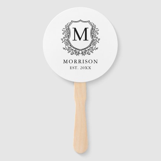 Monogramm Schwarz-weißes Wappen Botanische Hochzei Fächer (Rückseite)