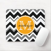 Monogramm-Schwarz-weißes Zickzack Namensmuster Mousepad (Mit Mouse)