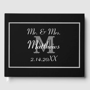 Monogramm Schwarze Braut Bräutigam Datum Hochzeit Gästebuch