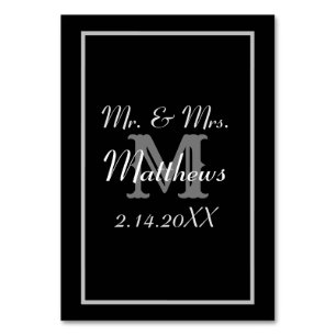 Monogramm Schwarze Braut Bräutigam Datum Hochzeit Tischnummer
