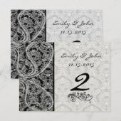Monogramm schwarze Damast Hochzeit Tischnummer Kar (Vorne/Hinten)
