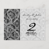Monogramm schwarze Damast Hochzeit Tischnummer Kar (Rückseite)