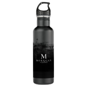 Monogramm Schwarze Farbe Abstrakt Edelstahlflasche