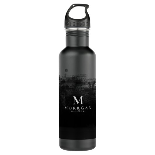 Monogramm Schwarze Farbe Abstrakt Edelstahlflasche (Vorderseite)